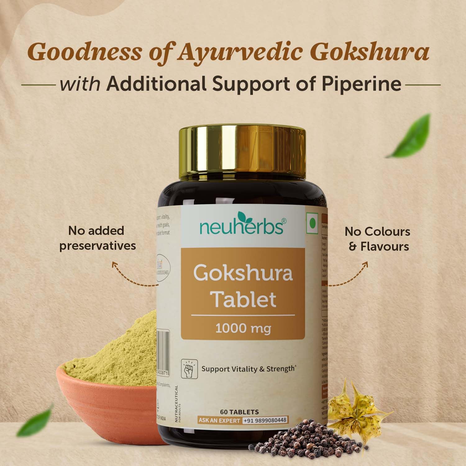 Neuherbs Gokshura Tablet 1000mg Helps To Support Energy & Strength Tribulus Terrestris Energy Booster Supplements, General Wellness Tablets For Men & Women | 60 Tablets 100gm 0.2lbs