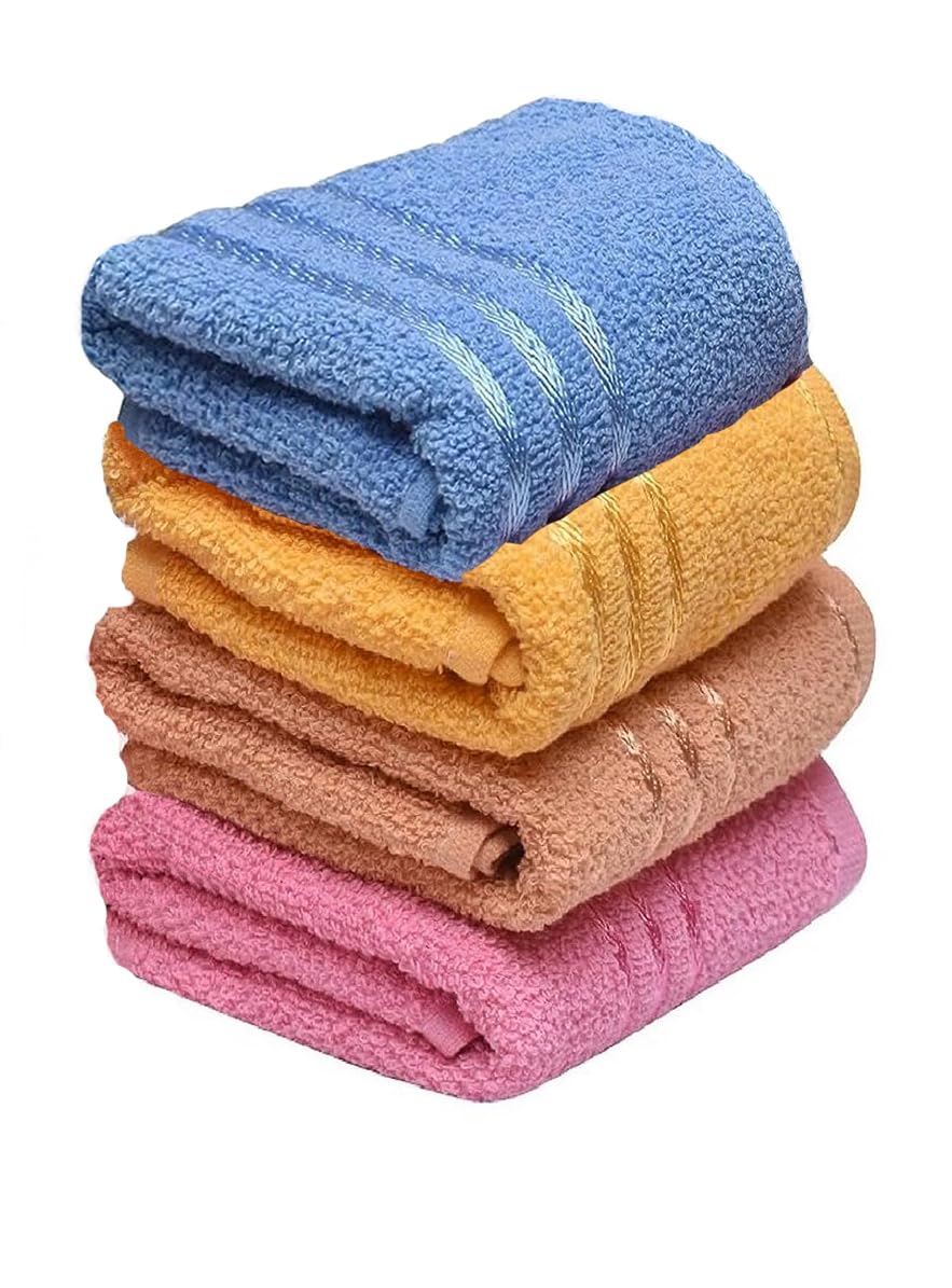 Weavers Villa Cotton Plain Soft Face/Hand Towel 600 Gsm (Multicolour) - Set Of 4