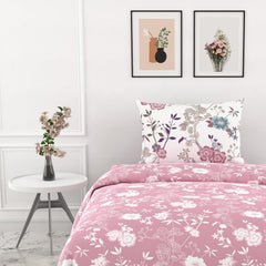Cotton Bedsheet For Single Bed With 1 Pillow Cover - 54 X 84 Inches, Pink & White | Soft Touch Cotton Fabric-Comfortable & Durable | Elegant Printed Bedding Set For Daily Use