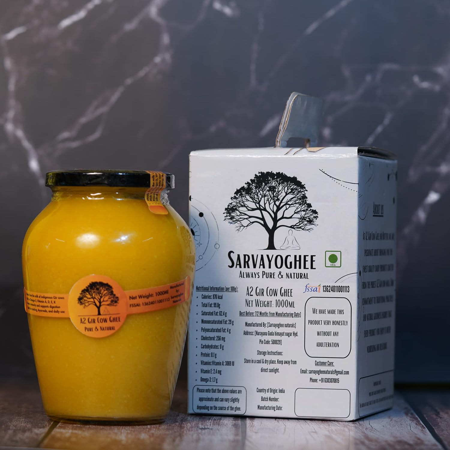 Natural A2 Gir Cow Ghee By Sarvayoghee | Pure & Healthy Traditional Bilona Method Cow Ghee For Weight Loss | (1 Litr) 33.8 Ounce | Jar Pack