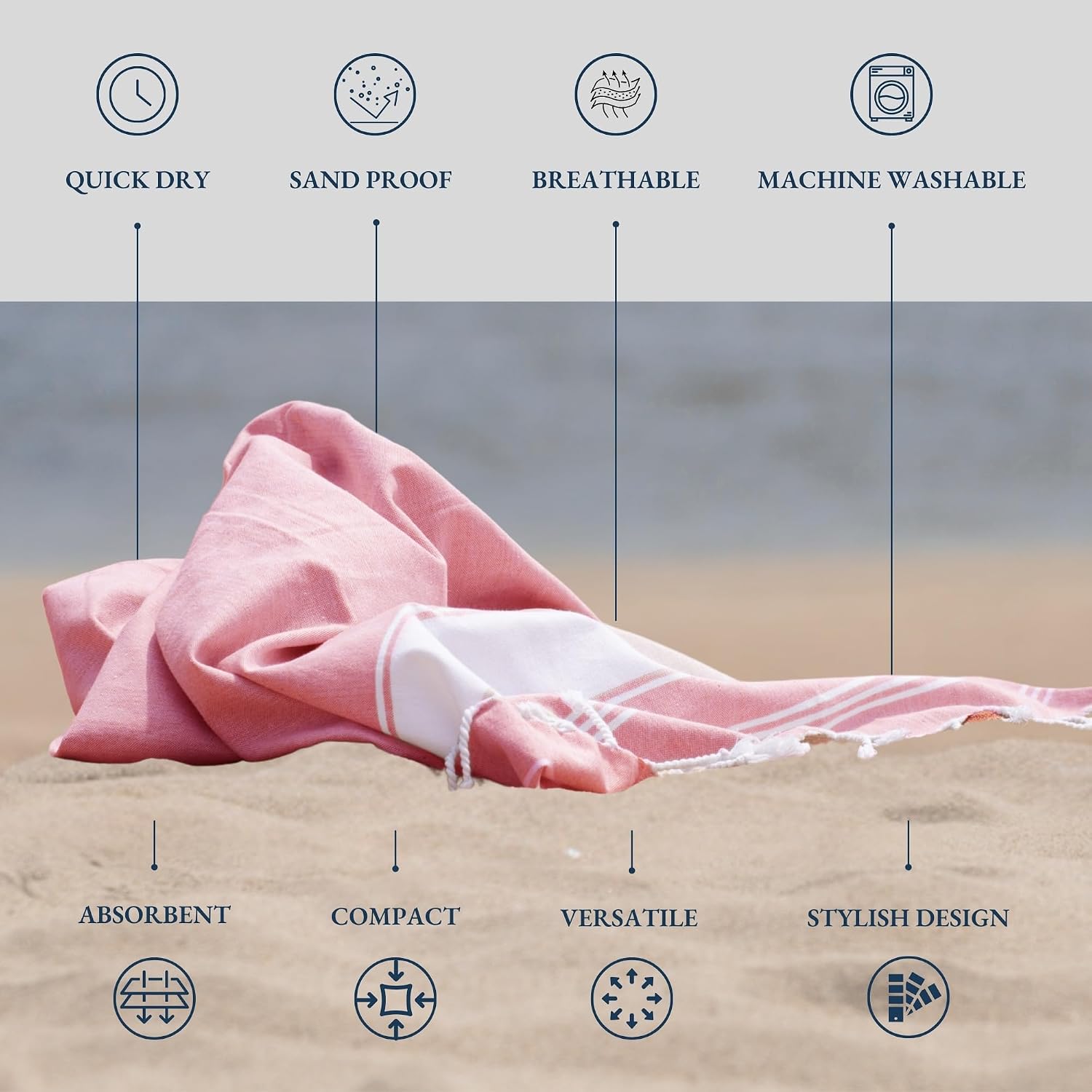 Lane Linen Turkish Beach Towels 699 Gsm | Extra Large Beach Towel, Pre-Washed For Soft Feel, Oversized Sand Free Quick-Dry Pool Towel (Candy Pink) - 2 Pack