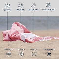 Lane Linen Turkish Beach Towels 699 Gsm | Extra Large Beach Towel, Pre-Washed For Soft Feel, Oversized Sand Free Quick-Dry Pool Towel (Candy Pink) - 2 Pack