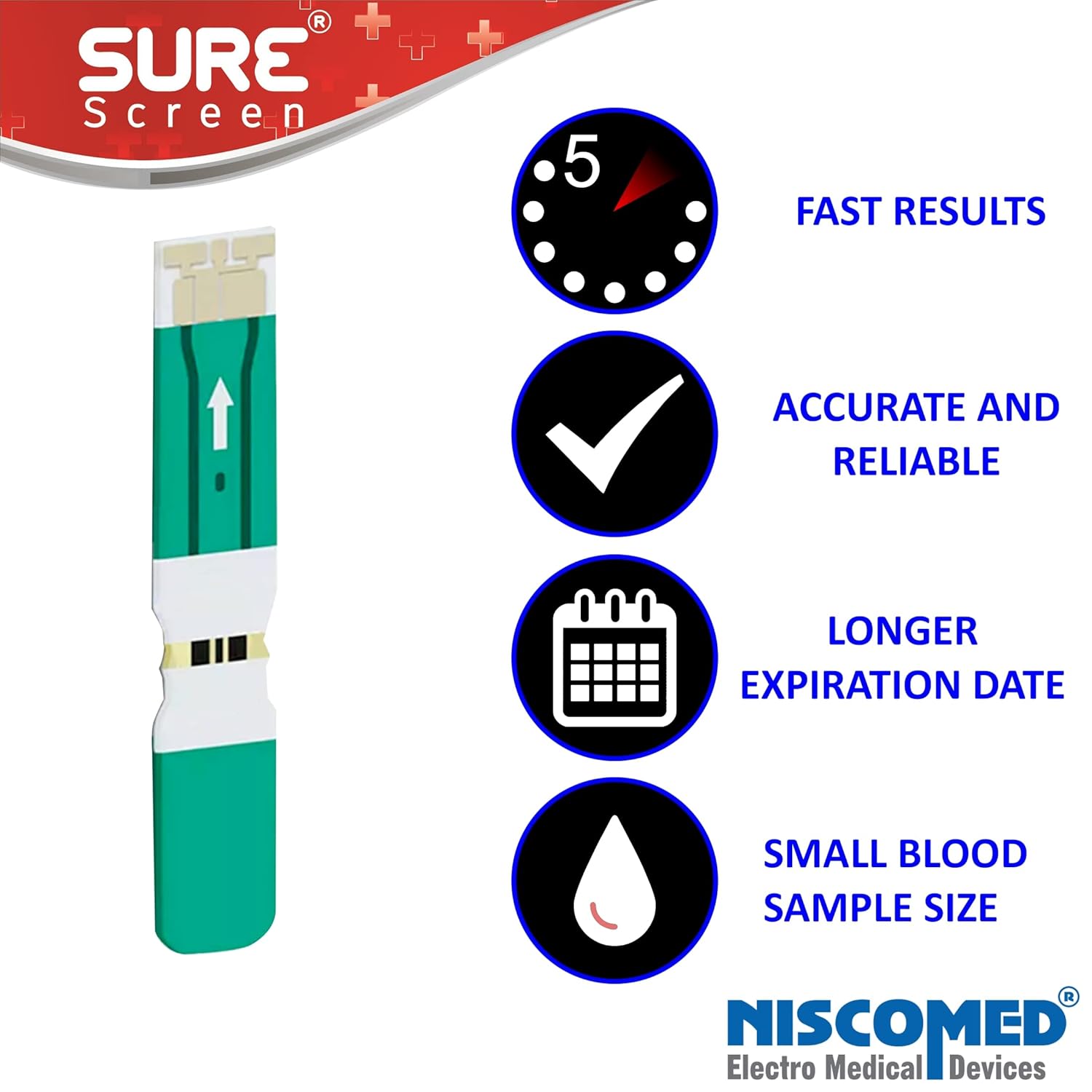 Niscomed Sure Screen Accurate Digital Glucose Blood Sugar Testing Machine With 25 Strips Glucometer (White & Grey)