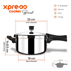 Xpress Cooker Triply Pressure Cooker Broad | Induction Based Cooker, Outer Lid Pressure Cooker, 6 Liters