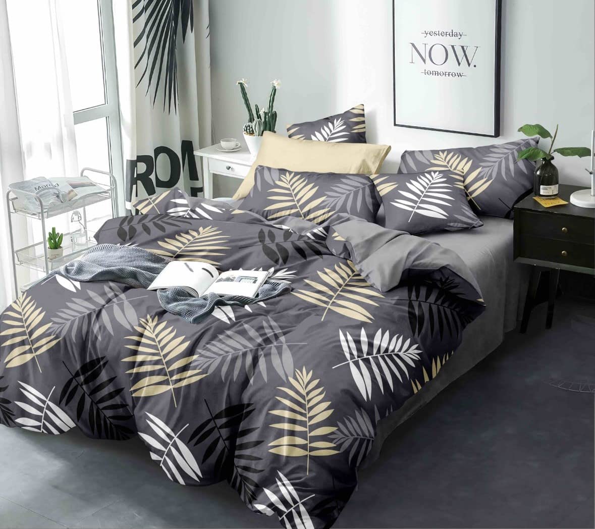 King Size Double Bedsheet + Comforter With 2 Pillow Cover - Size 72 X 78 Inches, Grey | Designer Printed Bedsheet Set - Naturally Soft, Breathable, & Skin Friendly