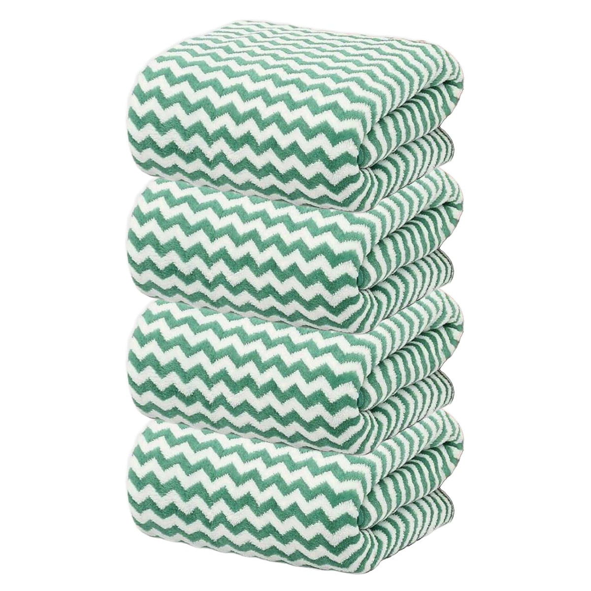 Black Gold The Finer Touch Microfiber Zigzag Bath Towel 1400 Gsm | Soft & Quick Dry Towel Lightweight & Absorbent Use For Men & Women (Peacock Green) - Pack Of 4