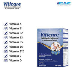 Westcoast Viticare Multivitamin, Multimineral & Antioxidants, 24 Key Nutrients To Match Up Daily Nutritional Requirement , Grape Seed Extract | 30 Tablets , 50gm 0.1lbs