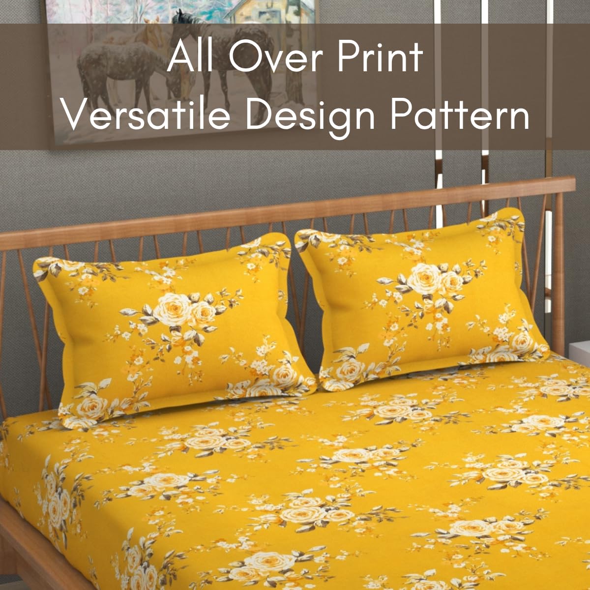 Includes 1 Queen Size Bedsheet With 2 Matching Pillow Covers - 90 X 100 Inches, Yellow | Ideal For Modern Indian Bedrooms, Guest Rooms, & Everyday Home Use