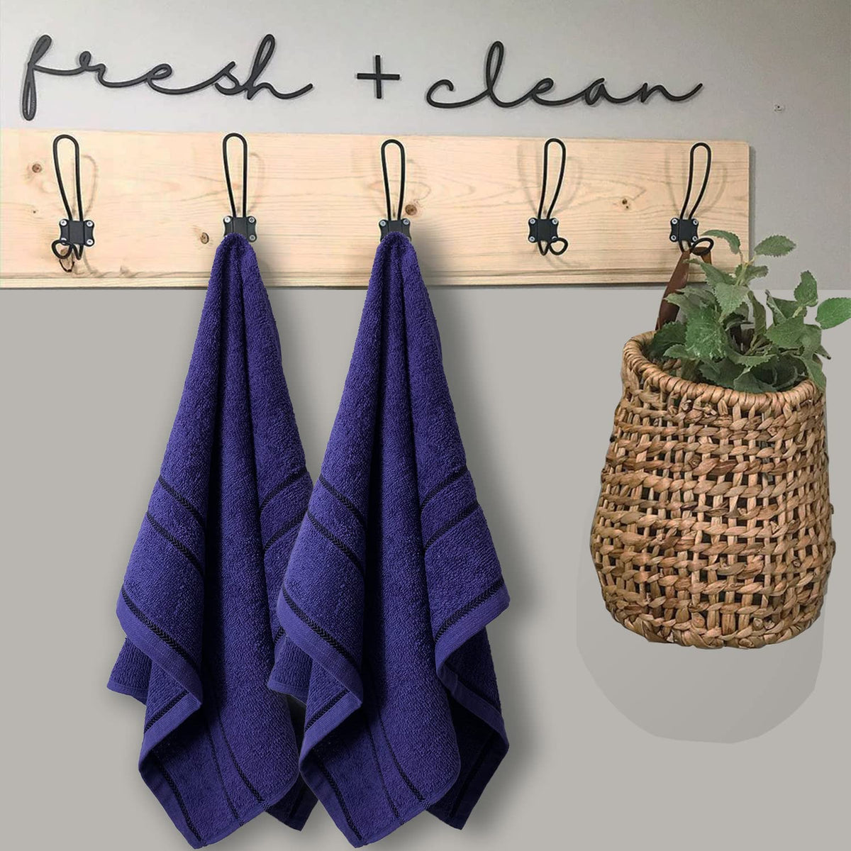 Sassoon Melrose 100% Cotton Hand Towel 400 Gsm | Highly Absorbent, Soft Material Perfect For Daily Use (Midnight Blue) -2 Piece