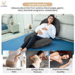Full Body C Shape Pregnancy Pillow For Women, Maternity Pillow, Dark Grey | Pillow Gift For Pregnancy Sleeping, Premium Velvet Cover With Zip | Adjustable, Relieves Pain, Multipurpose