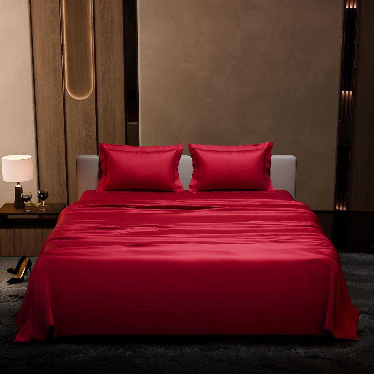 Double Bedsheet With 2 Pillow Covers - 90 X 100 Inches, Flirty Red | Ultra Satin Premium Bedding Set | Gift For Couples, Wedding, Anniversary, Date Night