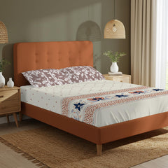 Double Bedsheet For Queen Size With 2 Pillow Cover - Size 88 X 100 Inches, Cream & Brown | Ideal Gifting Choice For Housewarmings, Weddings, Or Anniversaries