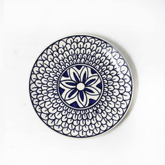 Mermaid Tales Hand Painted Ceramic Quarter Plates Set Of 6 - Blue & White | Small Side Plates For Dinner & Snacks - 7 Inch, 6 Pieces, Microwave Safe