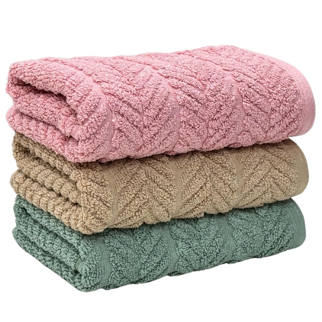 Stamio Cotton Hand Towels 600 Gsm | Home & Kitchen Use, Gym, Wash Basin, Sports | Soft, Absorbent, Quick Dry, Full Large Size (Set Of 3)- Light Pink, Beige & Mint Green