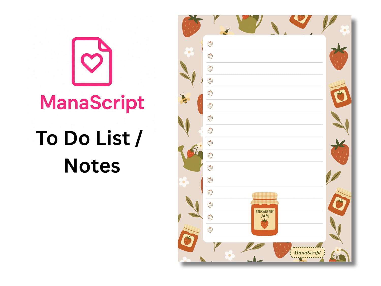 A5 Notes/To Do List Notepad, Beautiful Checklist Pad, Tear-Off Sheets (Strawberry Jam) Pack Of 1
