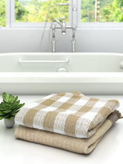Athom Trendz Living Eco Saviour Premium Cotton Bath Towel 400 Gsm | Waffle Beige & Beige Checkers- Pack Of 2