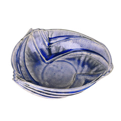 Studio Pottery Ceramic Extra Large Serving Bowl With Cut Design - Blue, 25 Cm, 1700ml | Snack Serving Bowl - Pasta Serving Bowl