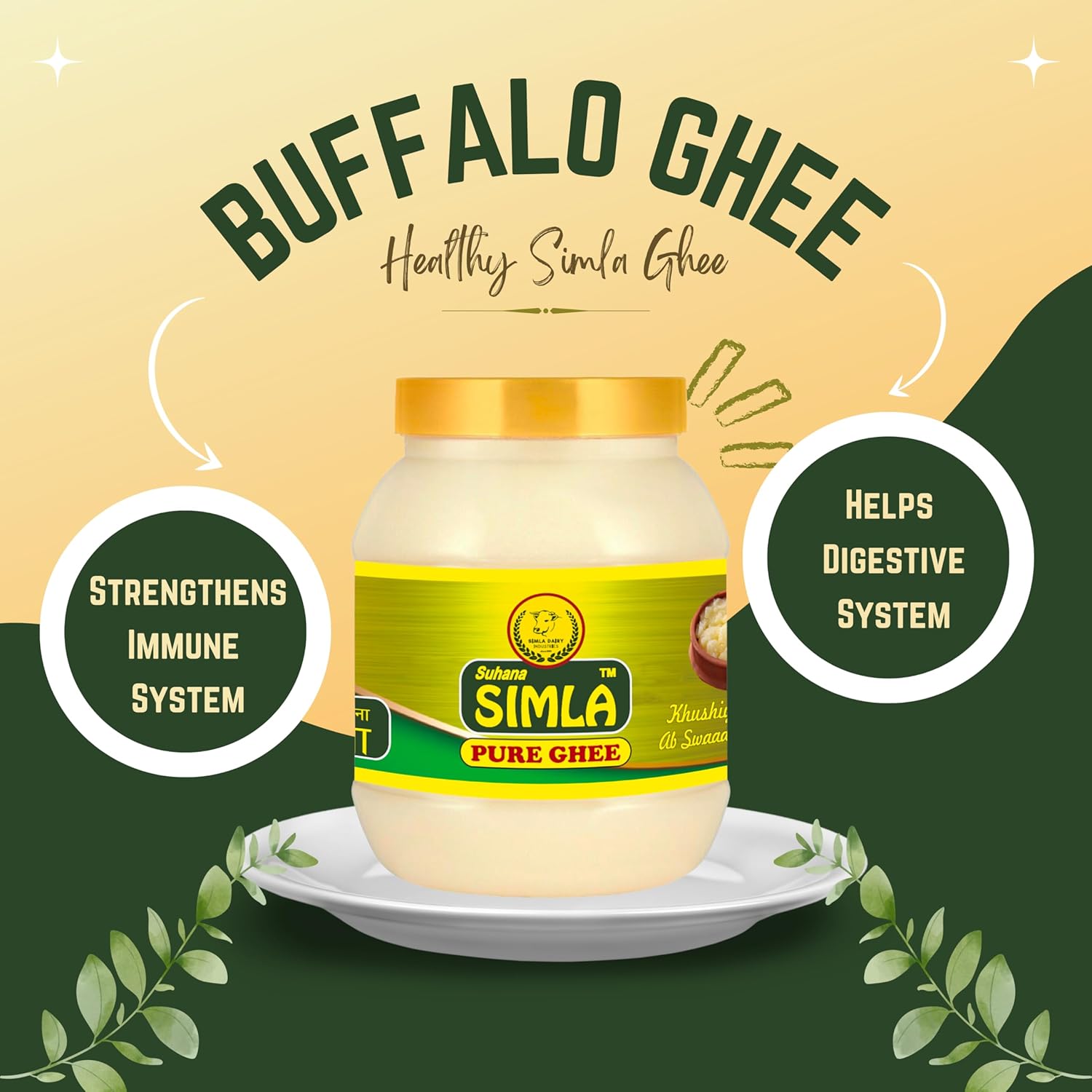 100% Natural Suhana Simla Danedar Buffalo Desi Ghee By Simla Dairy Industries | Rich In Nutrients Healthy Desi Cow Ghee Good For Digestive Health | (1 Litr) 33.8 Ounce | Jar Pack