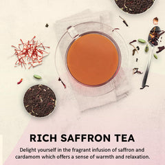 Golden Tips Saffron Cardamom Tea - 250gm, 8.8 Ounce | Exotic Robust CTC Chai - Kesar Elaichi Chai | Caffeine Free, Artificial Flavor Free