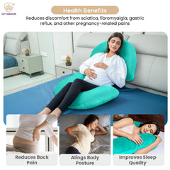 Full Body C Shape Pregnancy Pillow For Women, Maternity Pillow, Aqua Green | Pillow Gift For Pregnancy Sleeping, Premium Velvet Cover With Zip | Adjustable, Relieves Pain, Multipurpose
