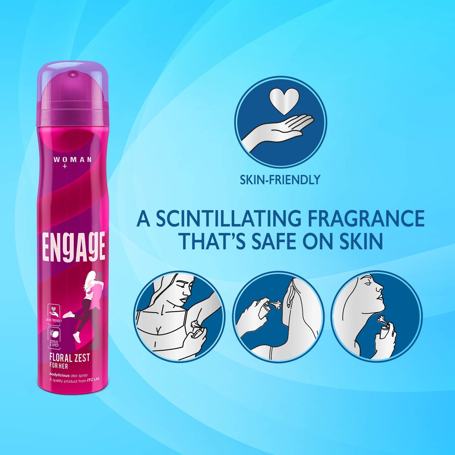 Engage Floral Zest Deodorant For Women | Citrus And Floral, Skin Friendly Deodorant Body Spray 150ml 5 Fl.oz.