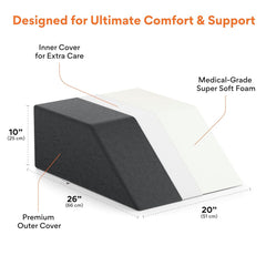 Leg Elevator Pillow, For Pain Relief, Dark Grey, Size - 26 X 20 X 10 Inch | For Leg, Hip & Knee Pain Relief | For Leg Surgery, Varicose Veins, Fracture, Phlebitis, Surgical Recovery