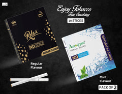 Aarogyam Herbals Pack Of 2 Flavours 100% Tobacco & Nicotine Free Cigarette For Relieve Stress & Mood Enhance Product Mint, Relax Regular - 10 Sticks X 2 Packets