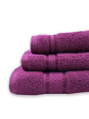 Ramraj Cotton Bamboo Terry Bath, Hand & Face Towel 850 Gsm | Quick Dry & Anti Microbial Combo Towel (Purple) - Set Of 3