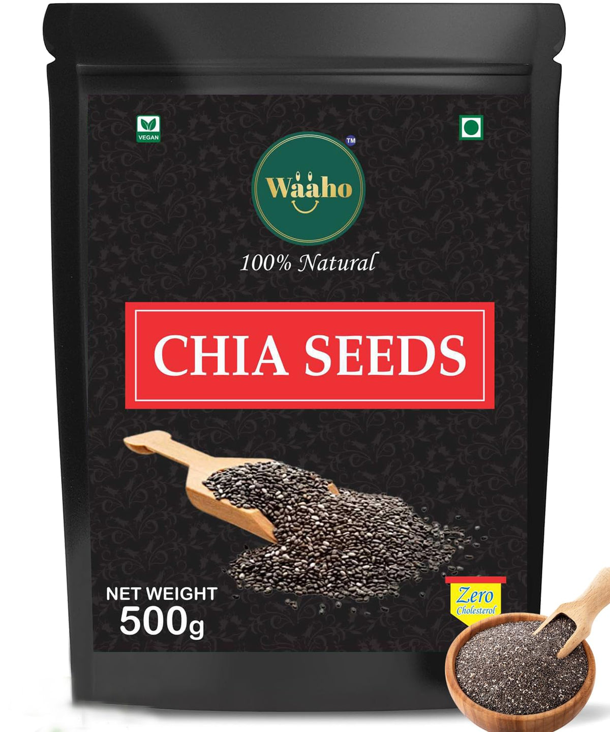 Waaho Chia Seeds, Organic, High Protein, Low Calorie, For Health & Weight Loss, Essential Nutrients Like Fibre, Protein, And Omega-3 Fatty Acids | 500gm 1.1lbs