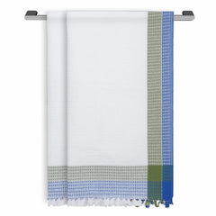 Ecosense Premium Large Cotton Non-Terry Bath Towels 600 Gsm | Soft Absorbent & Comfortable Bath Towels Large Size | Quick Dry Gym, Travel - Blue/Green Waffle (Pack Of 2)