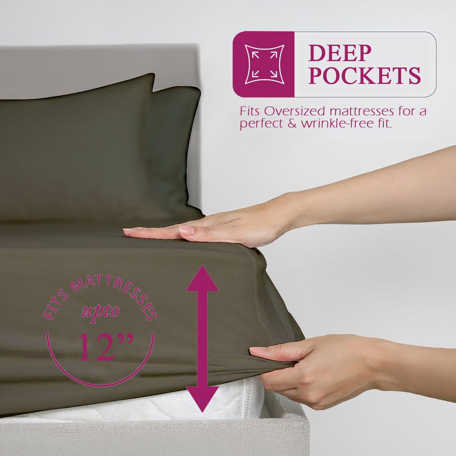 Double Bedsheet For Queen Size With 2 Pillow Cover - 60 X 75 Inches, Mocha | All Round Elastic Fitted Bedsheet | Soft, Breathable, Smooth & Luxurious Feel
