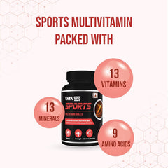 Tata 1mg Sports Multivitamin , With Zinc, Vitamin C, Vitamin D, Calcium And Iron, Supports Energy, Immunity, Performance & Stamina | 60 Tablets , 100gm 0.2lbs