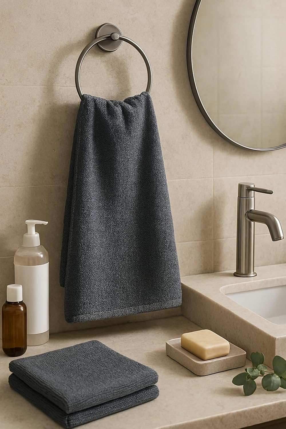 Freshshine Hand Towel 600 Gsm | Super Soft Quick Dry Microfiber Face Towel Napkins For Wash Basin Gym Sports Travel - Grey (Set Of 4)