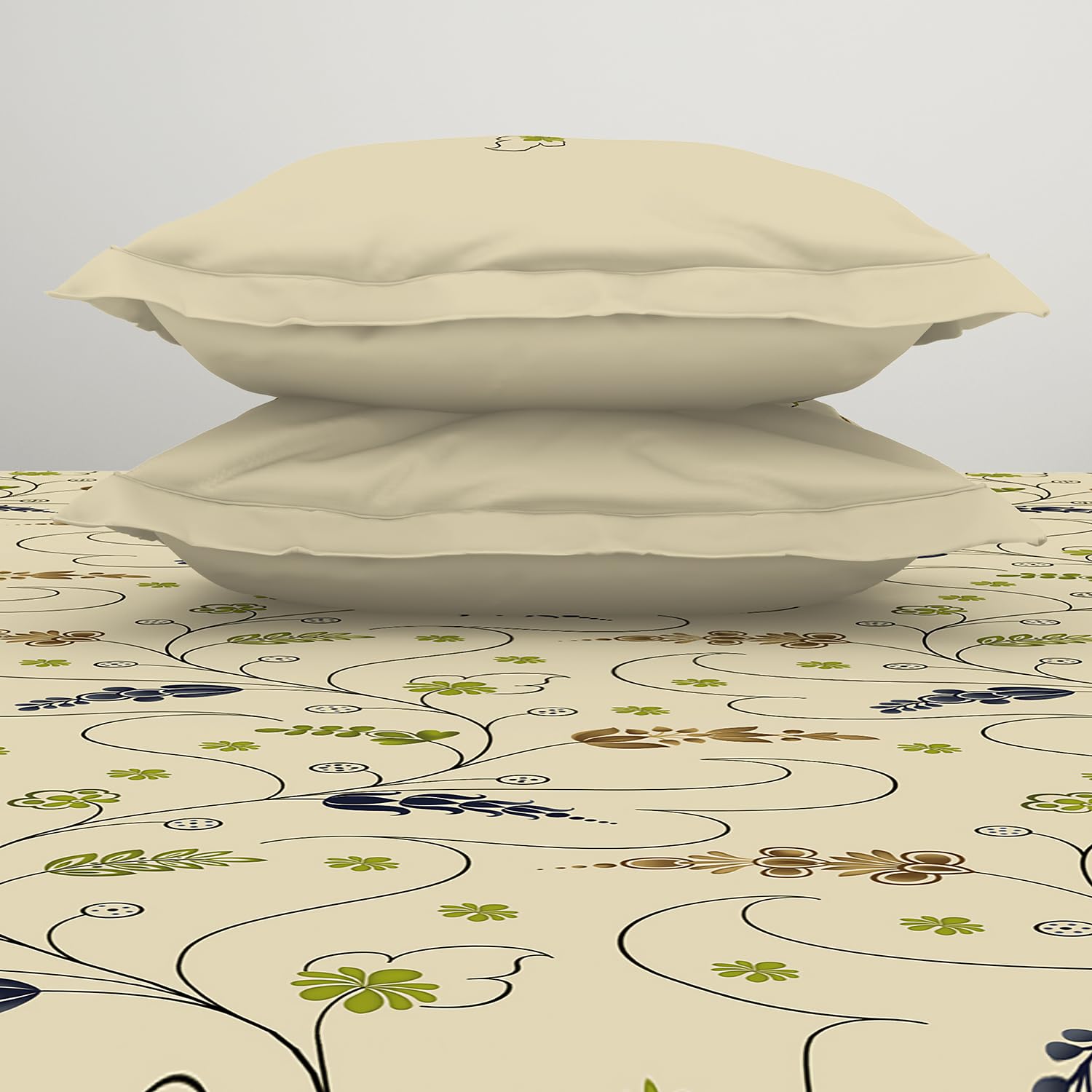 Double Bedsheet With 2 Pillow Covers (Size 88 X 100 Inch) Beige | Breathable Pure Cotton Queen Size Bedsheet | Floral Design Bedsheet