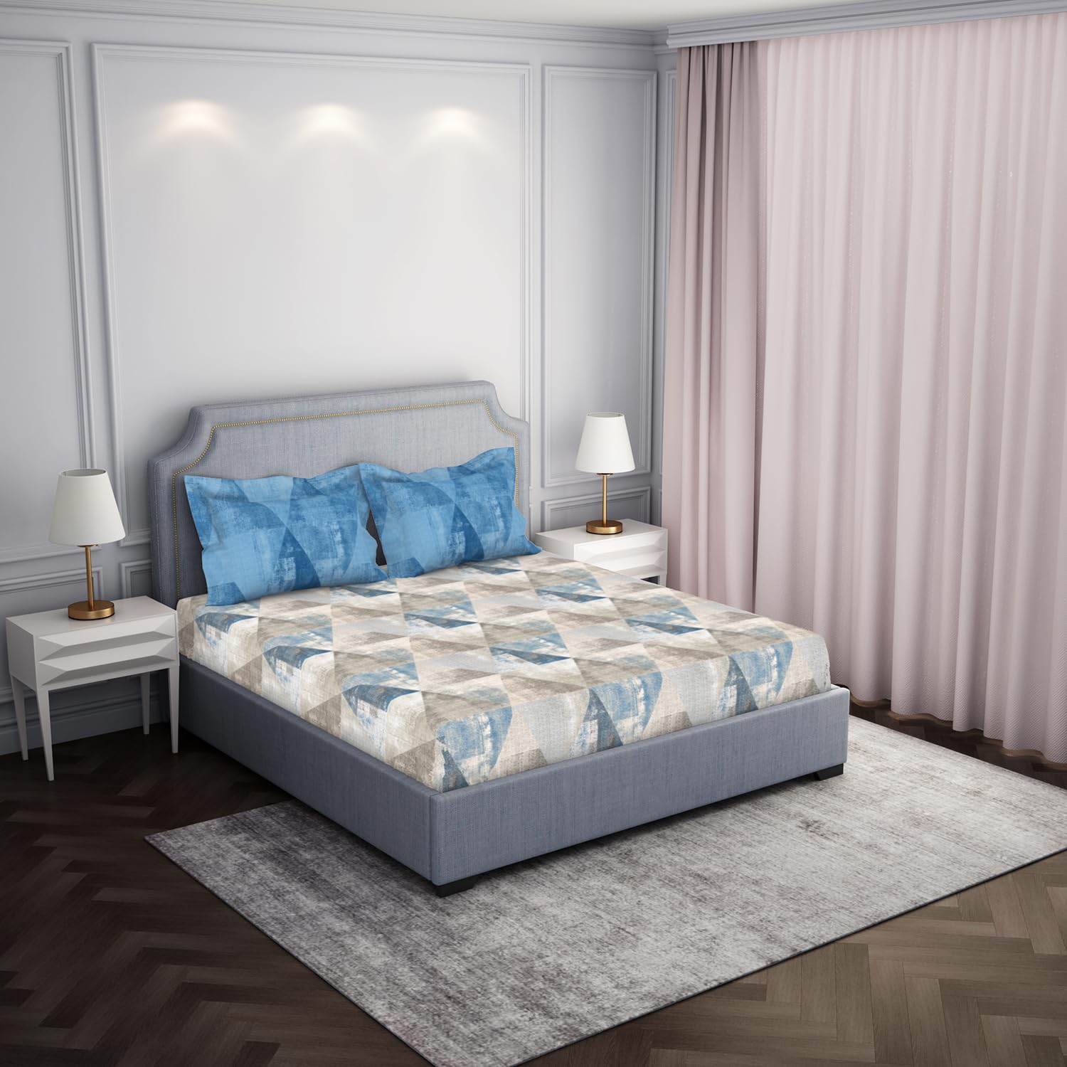 100% Cotton Bedsheet For Double Bed With 2 Pillow Cover - 88 X 100 Inches, Light Blue | Breathable & Super Soft | All Seasons & Easy To Wash