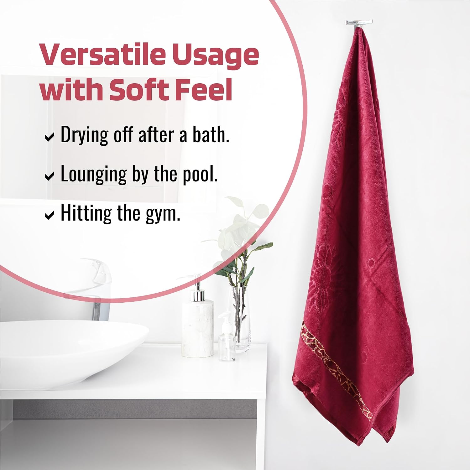 Kuber Industries Soft Blend Cotton Bathing Towel 450 Gsm | Fade/Wrinkle Resistant Towels (Velvet Maroon)
