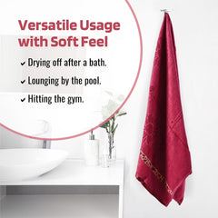 Kuber Industries Soft Blend Cotton Bathing Towel 900 Gsm | Fade/Wrinkle Resistant Towels (Velvet Maroon) - Pack Of 2