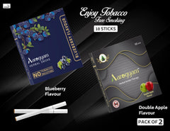 Aarogyam Herbals Pack Of 2 Flavours 100% Tobacco & Nicotine Free Cigarette For Relieve Stress & Mood Enhance Product Double Apple - Bluberry - 10 Sticks X 2 Packets