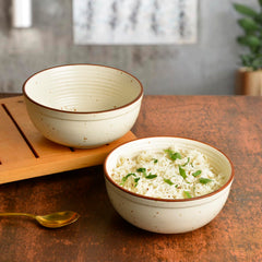 Studio Pottery Off White Matt Finish Ceramic Dinner Serving Bowls Set Of 2 | Diameter - 6.6 Inches, 850ml Each | Rice & Salad Bowls, Snack Bowls - Vegetable & Pasta Serving Bowls