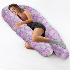 U Shaped Pregnancy Pillow, Maternity Pillow, 100% Cotton Cover, Strawberry Deign, Purple | Super Premium Pillow For Sleeping, Versatile Use, Pregnocare Microfibers, Comfortable Pillow