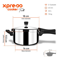 Xpress Cooker Triply Pressure Cooker, Tall | Induction Based Cooker, Outer Lid Pressure Cooker, 3 Liters