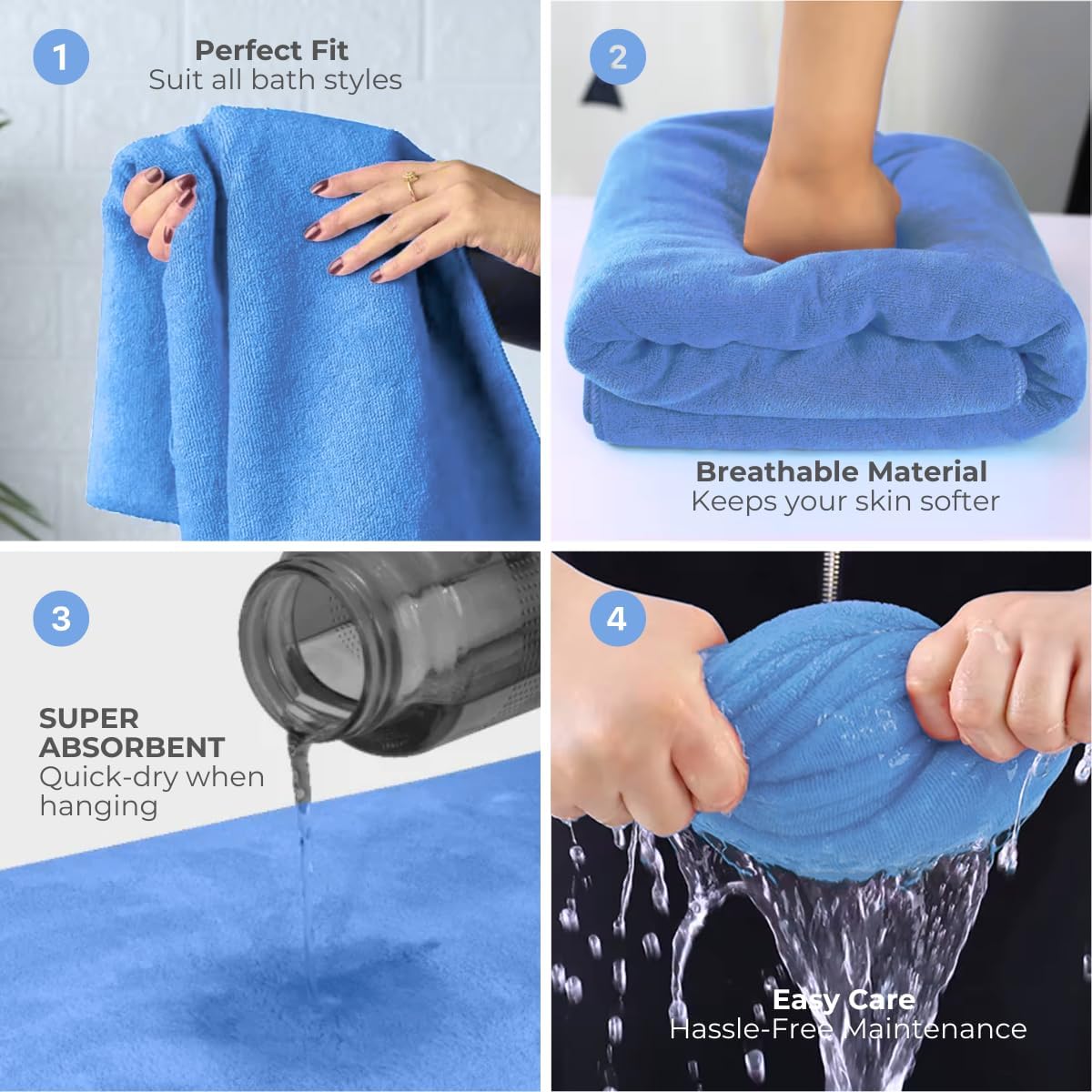 Black Gold The Finer Touch Oversized Microfiber Bath Towel 700 Gsm | Soft Quick-Dry Microfiber Towel For Men & Women | Lightweight, Absorbent & Travel-Friendly (Sky Blue)