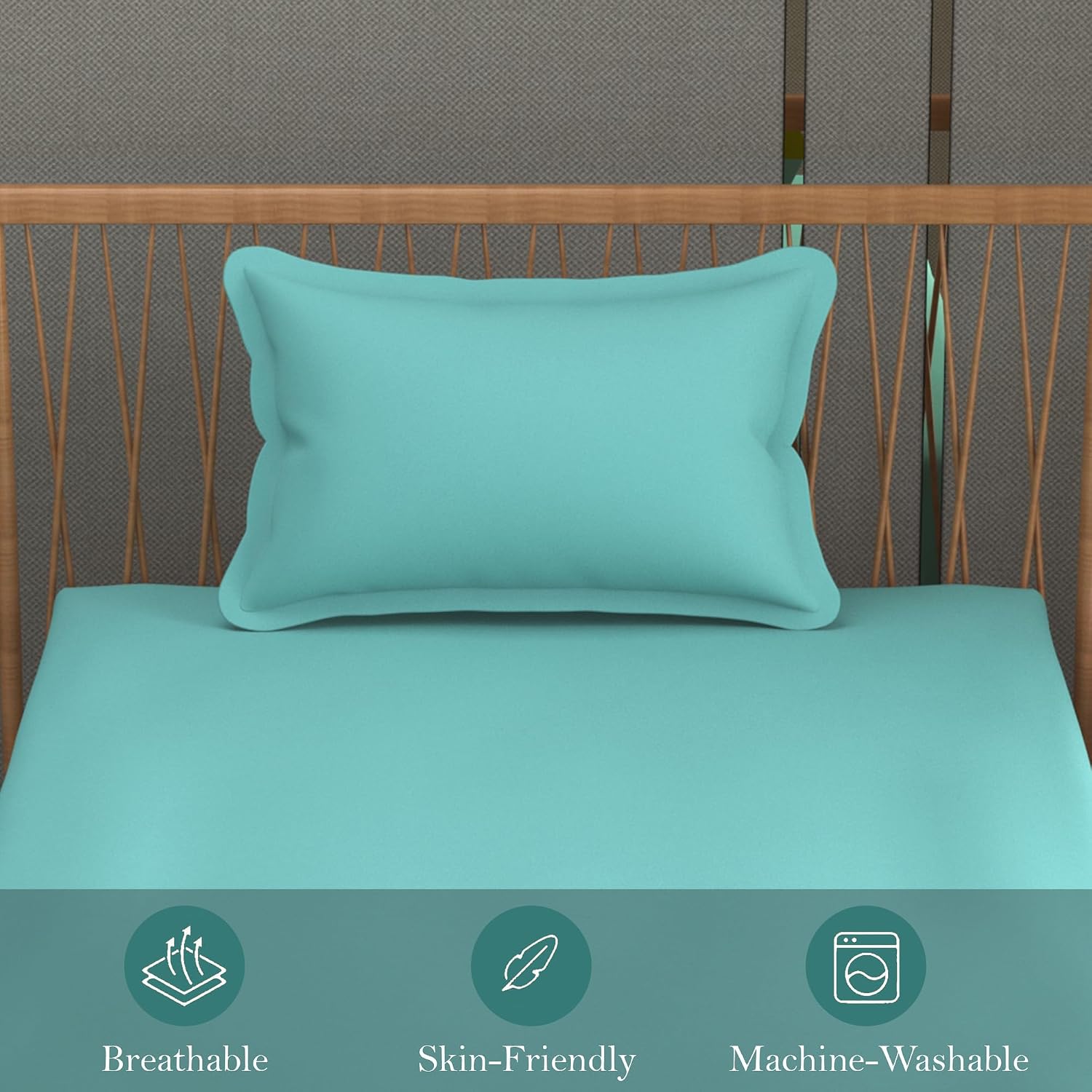 Solid Plain Single Size Bedsheet Set With 1 Pillow Covers | Size - 60 X 90 Inches, Aqua | Ideal For All Seasons Due To Its Breathable Nature