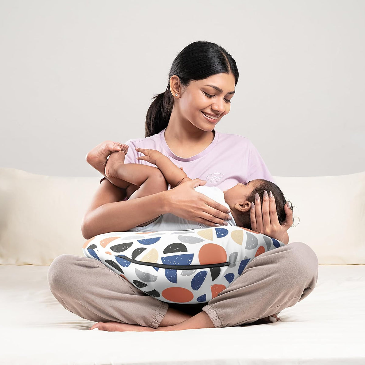 Feeding Pillow For New Born Baby, 5 In 1 Multipurpose Use, Nursing Pillow, White | Pillow For Breastfeeding With Cotton Removable Cover | Easy To Clean, For Back & Shoulders Support