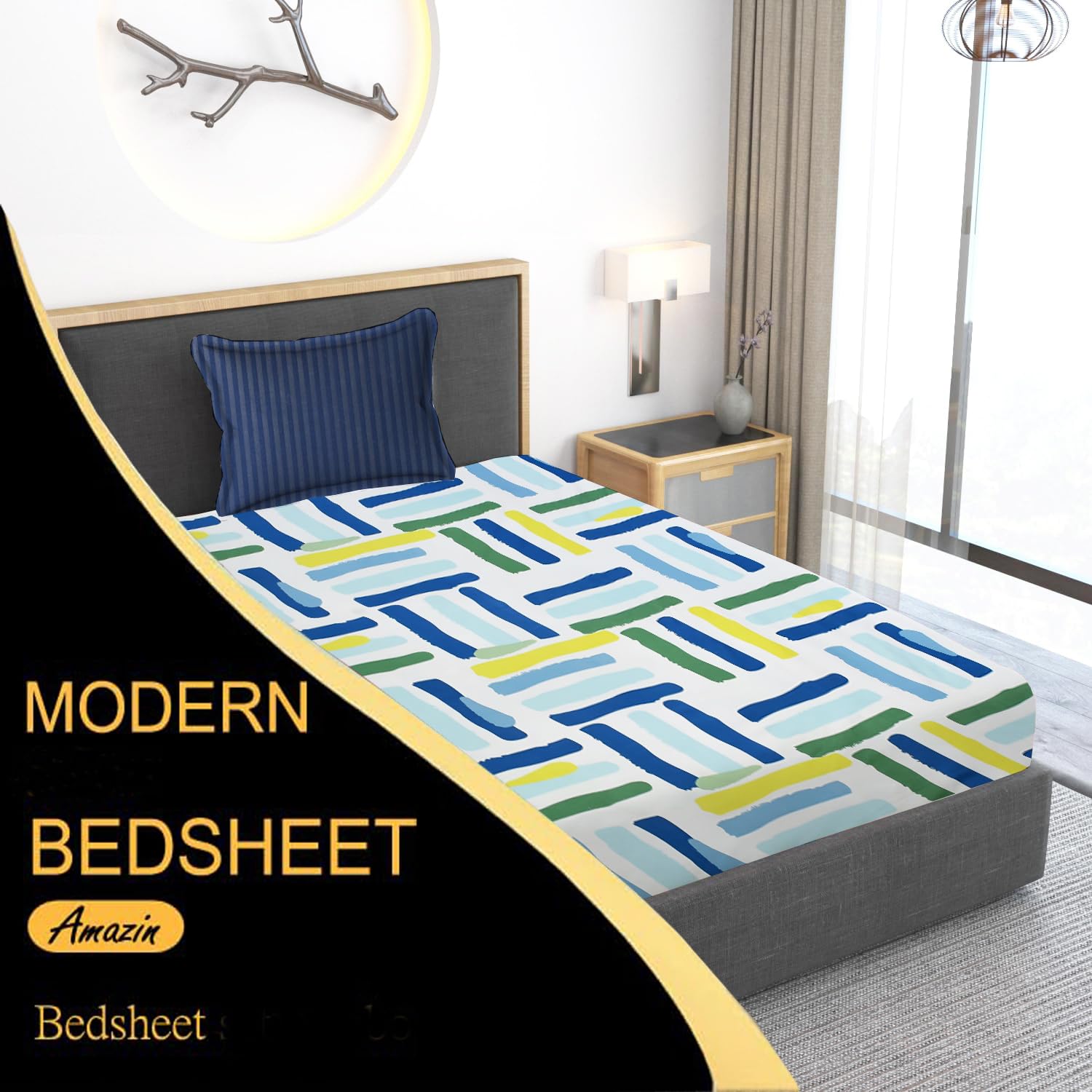 280 TC Print Cotton 1 Single Bedsheet With 1 Pillow Cover - 60 X 90 Inches, Blue & White | Soft & Breathable Fabric, Skin-Friendly Bed Sheet For All Seasons
