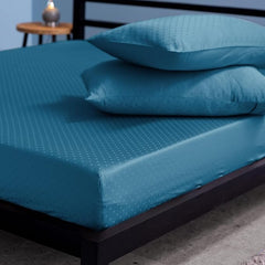 Cotton Fitted Bedsheet For Double Bed With 2 Pillow Covers - 60 X 80 Inches, Blue | Sateen Weave Queen Size Bed Sheet,12" Deep Pocket