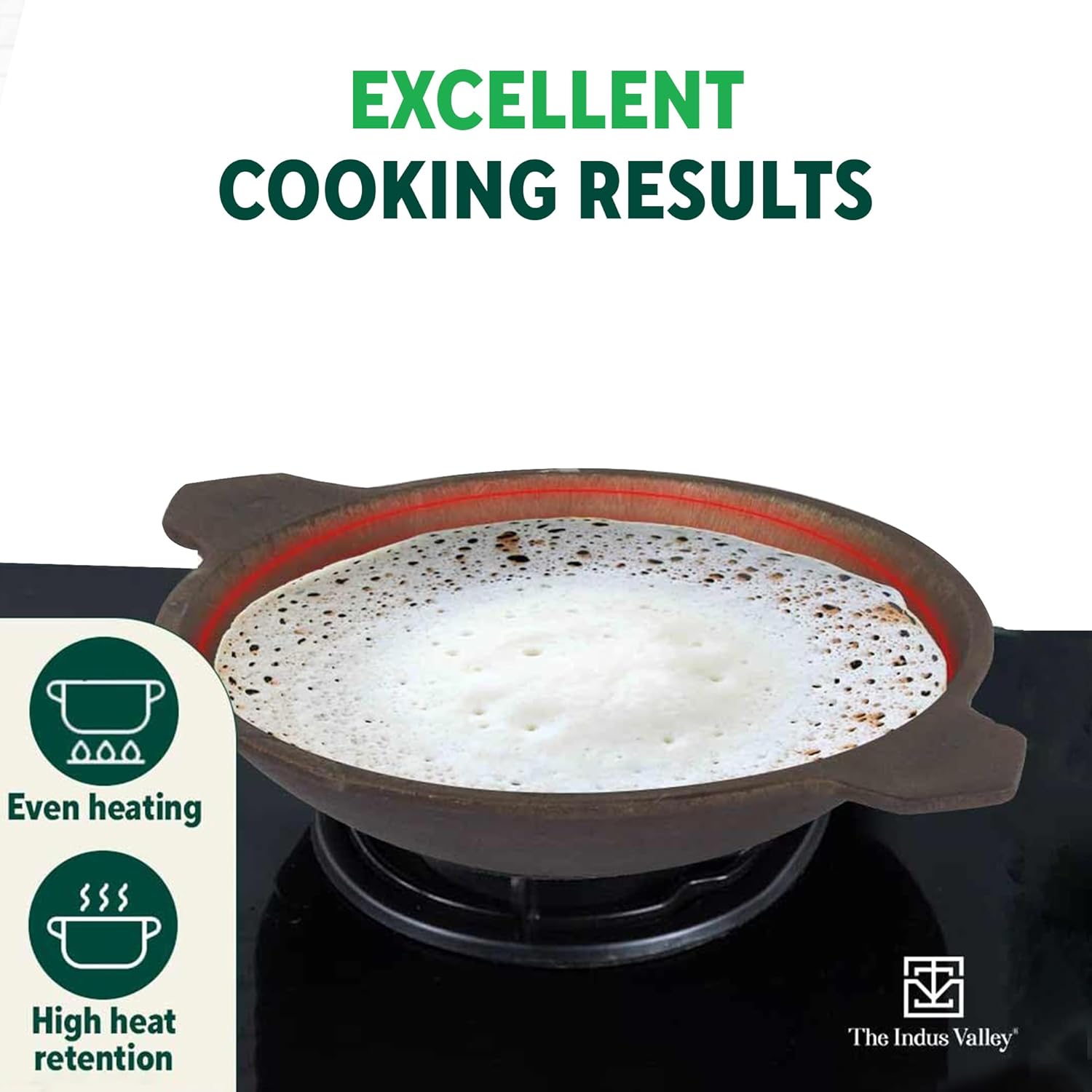 Super Smooth Black Cast Iron Appam Pan - 22 Cm, 8.7 Inch, 0.5 Liter, 1.7 Kg | Gas Compatible, Nonstick Pre-Seasoned Appam Pan, 100% Pure & Toxin-Free, No Chemical Coating