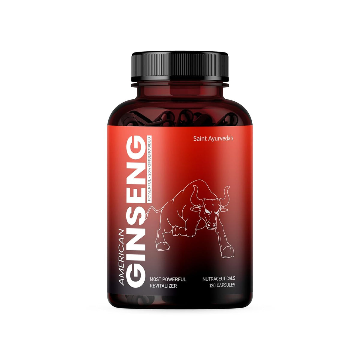 Saint Ayuveda American Ginseng Root Extract With Bio - Piperine, 1000mg Supports Energy, Vitality & Strength, For Men & Women | 120 Capsules 200gm 0.4lbs