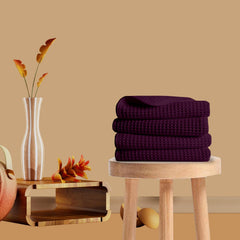 Enchant Home Pure Cotton Waffle Towel 500 Gsm | Lightweight Anti-Microbial & Water Absorbent Soft Touch Quick Drying Hand Towels | Wine (Pack Of 4)