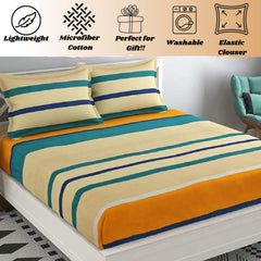 Elastic Fitted Bedsheet For Double Bed With 2 Pillow Cover - 60 X 78 Inches, Multicolor | Super Soft Brushed Durable Fabric